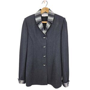 St John Evening Black Jacket Womens 8/10? Rhinestones Striped Collar